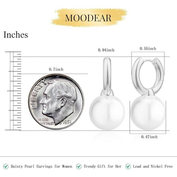 925 Sterling Silver Dainty Freshwater Pearl Small Hoop Drop Dangle  Earrings - Picture 5 of 9